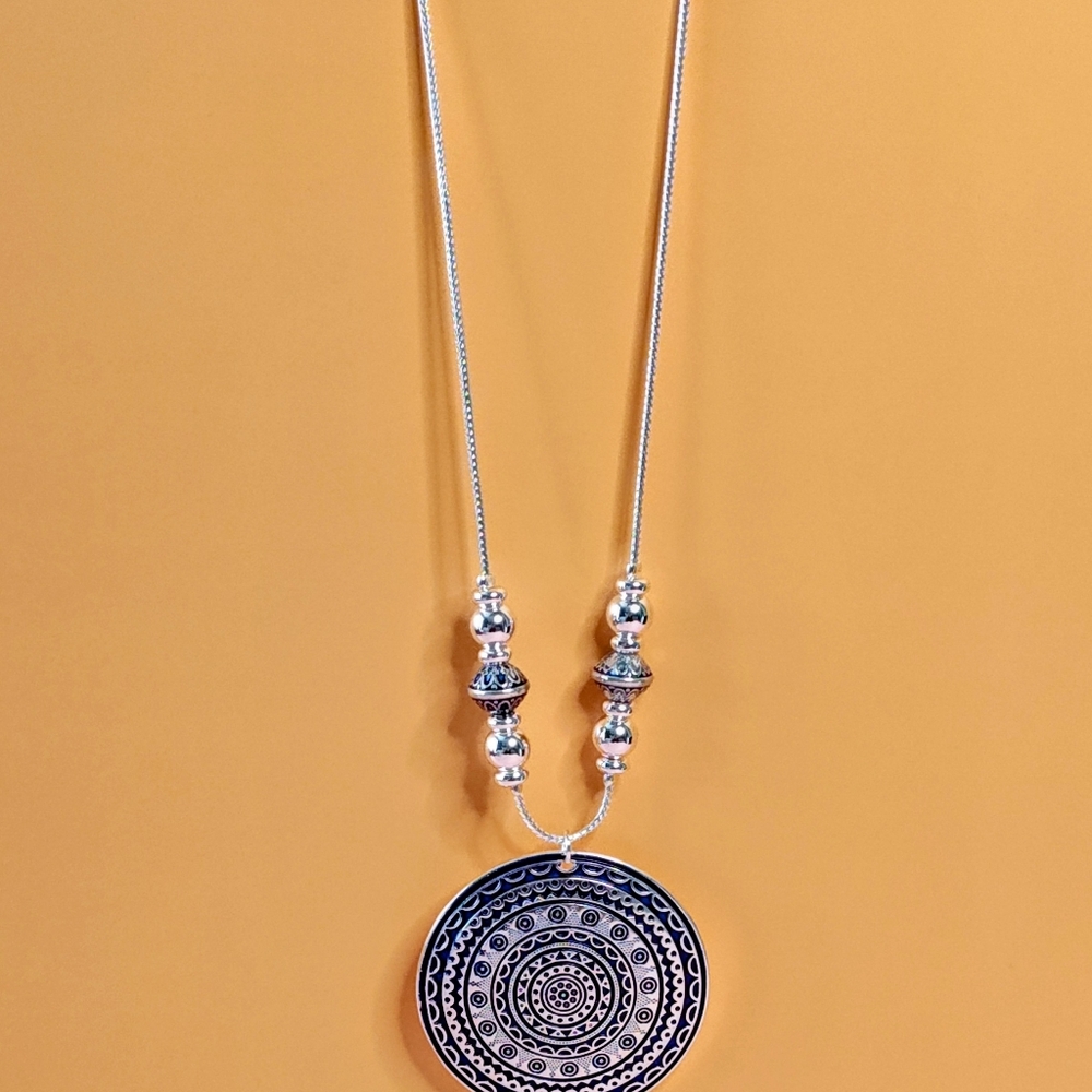 Beautiful Round Mosaic Large Pendant Necklace